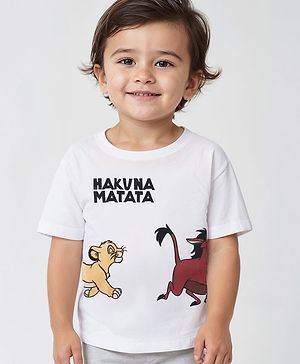 Babyhug Disney Cotton Knit Half Sleeves T-Shirt with Front & Back   The Lion King Print   - White
