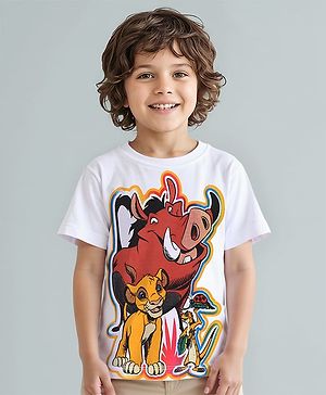 Babyhug Disney  Cotton Knit Half Sleeves T-Shirt with Lion King  Graphics - White