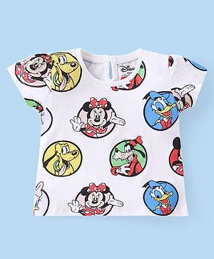 Babyhug Disney Cotton Knit Half Sleeves T-Shirt With Minnie Mouse Family Print - White