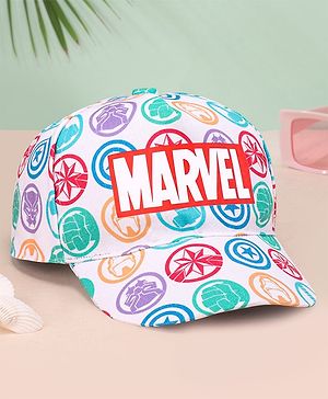 Babyhug Marvel Cotton Summer Cap With Avengers  Print - Bright White