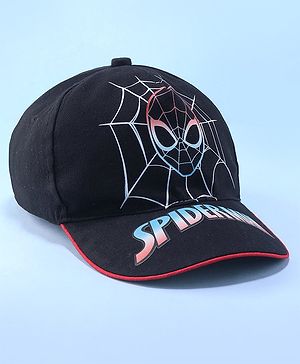 Pine Kids Marvel Cotton Summer Cap With Spiderman Graphics - Black