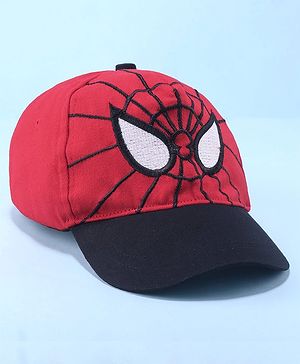 Pine Kids Marvel Cotton Summer Cap With Spiderman Graphics - Black