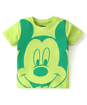 Babyhug Disney Cotton Knit Half Sleeves T-Shirt with Mickey Mouse  Print - Green