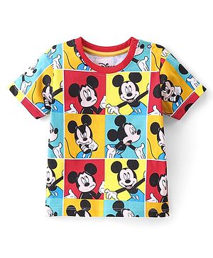 Babyhug Disney Cotton Knit Half Sleeves Mickey Mouse Printed T-Shirt - Multicolout