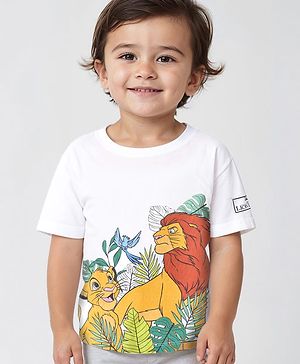 Babyhug Disney Cotton Knit Half  Sleeves T-Shirt with The Lion King Graphics - White