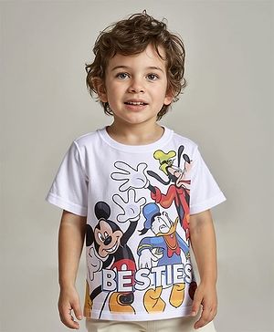 Babyhug Disney Cotton Knit Half Sleeves T-Shirt Mickey Mouse Print - White