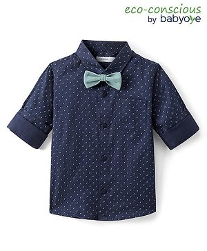 Babyoye Full Sleeves Cotton Knit With Bow Print Party Shirt - Blue