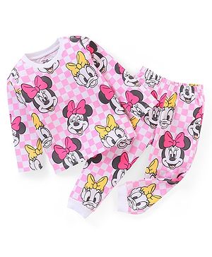 Babyhug Disney Single Jersey Knit Full Sleeves Night Suit With Minnie Mouse Graphics - Pink