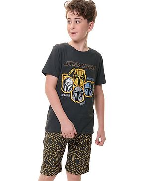 Pine Kids Lucas Cotton Knit Half Sleeve  T-Shirt & Shorts Set with Star Wars Graphics - Grey