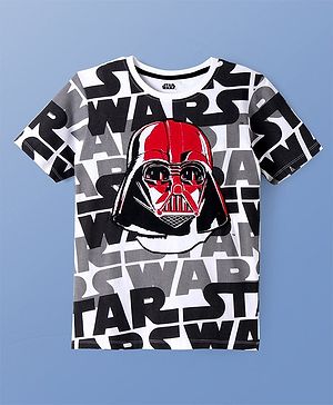 Pine Kids Lucas Cotton Knit Half Sleeves T-Shirt with Star Wars Graphics - White