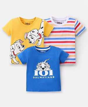 Babyhug Disney Cotton Half Sleeves Striped T-Shirt With 101 Dalmatians Graphics Pack of 3 - Multicolor