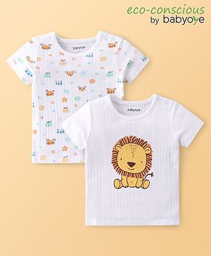 Babyoye 100% Cotton with Eco Jiva Finish Half Sleeves Lion Printed T-Shirts Pack of 2 - Marshmallow White