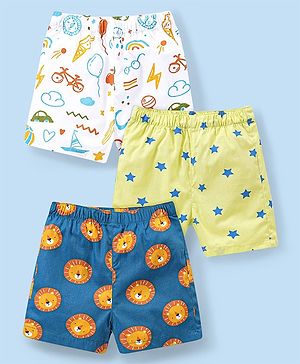 Babyhug Cotton Woven Lion Printed Boxers Pack of 3 - Multicolour