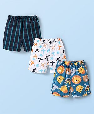 Babyhug Cotton Poplin Boxers Animal & Vehicle Print Pack of 3 - Multicolour