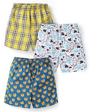 Babyhug Cotton Poplin Boxers Checked & Animal Print Pack of 3 - Multicolour