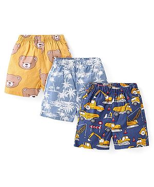 Babyhug  Cotton Woven Boxers with Teddy & Tree Print Pack of 3 - Multicolour