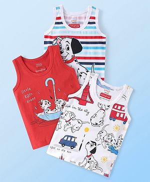 Babyhug Disney Cotton Knit Sleeveless Sando Vest with 101 Dalmatians Print Pack of 3 - Multicolour