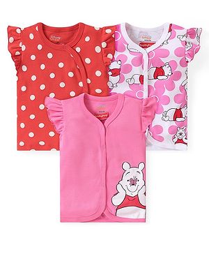 Babyhug Disney Cotton Frill Sleeves Jhablas Winnie The Pooh Print Pack of 3 - Pink & Red