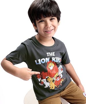 Babyhug Disney Cotton Knit Half Sleeves The Lion King Graphic T-Shirt - Grey