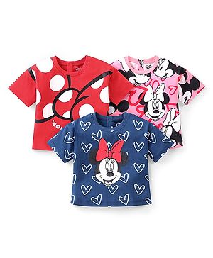 Babyhug Disney Cotton Knit Half Sleeves T-Shirt with Minnie Mouse Graphics Pack of 3 - Multicolor