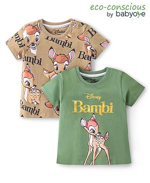 Babyoye Disney Cotton Knit Half Sleeves T-Shirts With Bambi Print Pack of 2 - Multicolor