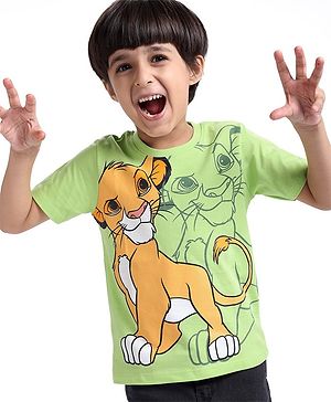 Babyhug Disney 100% Cotton Knit Half Sleeves T-Shirt with Lion King Graphics - Green