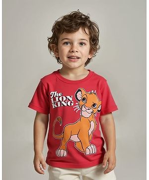 Babyhug Disney Cotton Knit Half Sleeves The Lion King Graphic T-Shirt - Red