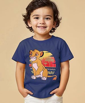 Babyhug Disney Cotton Knit Half  Sleeves T- Shirt With The Lion King Print - Navy Blue