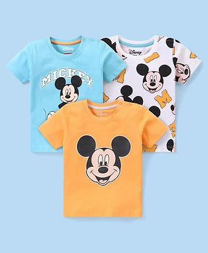 Babyhug Disney Cotton Knit Half Sleeves T-Shirt Mickey Mouse Graphics Pack of 3 - Multicolor