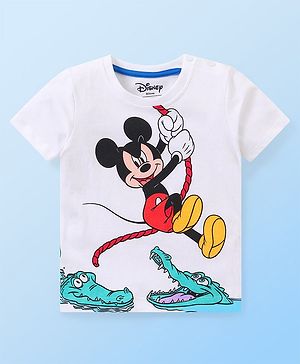 Babyhug Disney Half Sleeves T-Shirt with Mickey Mouse Graphics- White