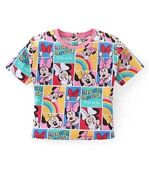 Babyhug Disney Cotton Knit  Oversized Half Sleeves T-Shirt  with Minnie Mouse Graphics - Multicolor