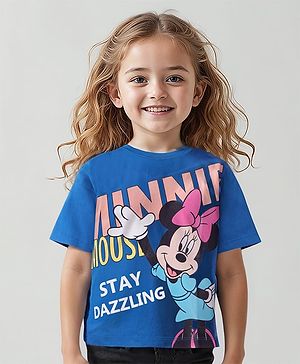 Babyhug Disney Cotton Knit Half Sleeves T-Shirt with Minnie Mouse Graphics - Blue
