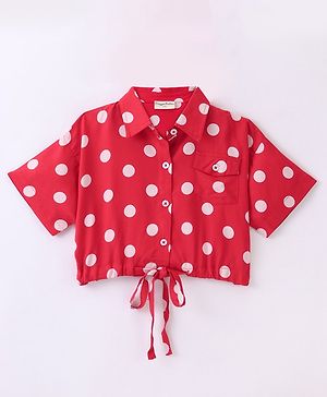CrayonFlakes Half Sleeves Polka Printed Crop Top - Red