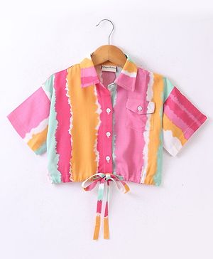 CrayonFlakes Half Sleeves Tie Dye Crop Top - Pink