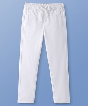 Pine Kids Cotton Elastane Full Length Solid Trouser Pant - White