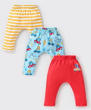Babyhug Cotton Knit Full Length Diaper Leggings with Jeep & Dino Print Pack of 3 - Multicolour