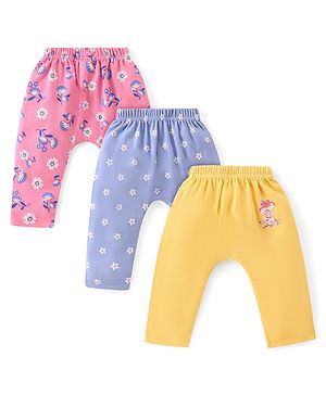 Babyhug Cotton Knit Full Length Diaper Leggings With Floral Print Pack Of 3 - Multicolor