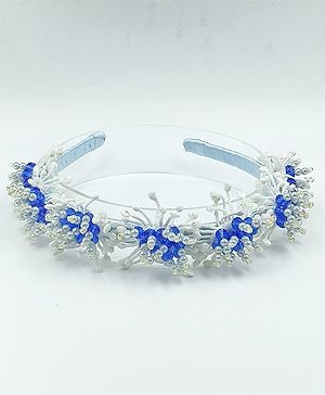 CHOKO Floral Beaded Hair Band - Navy Blue White & Blue