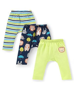 Babyhug Interlock Full Length Diaper Leggings Animal Print Pack of 3 - Multicolour