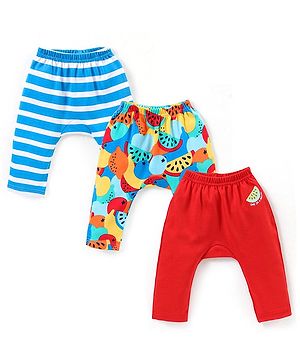 Babyhug Interlock Full Length Diaper Leggings Fruits Print Pack of 3 - Multicolour