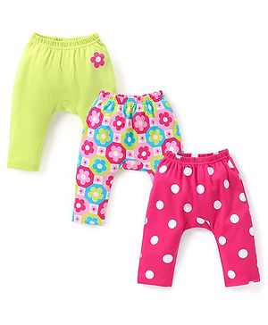 Babyhug Interlock Full Length Diaper Leggings Floral & Polka Dots Print Pack of 3 - Multicolour