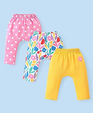 Babyhug Cotton Knit Full Length Diaper Leggings Polka Dots & Floral Print Pack of 3 - Multicolour
