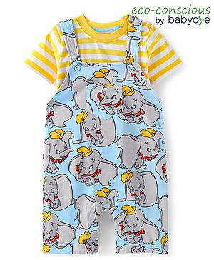 Babyoye Disney Interlock Knit Half Sleeve T-Shirt &  Dungaree Set with Dumbo Print- Multicolor