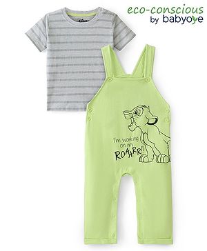 Babyoye Disney Interlock Knit Half Sleeve T-Shirt &  Dungaree Set with Lion King Print- Multicolor