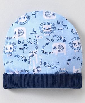 OHMS Interlock Baby Cap Lion Print Blue - Diameter 8 cm