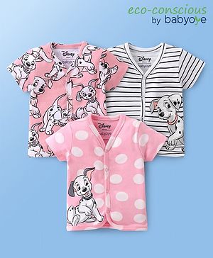 Babyoye Disney Cotton Half Sleeves Jhablas With 101 Dalmatians Print Pack of 3 - Pink