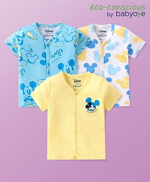 Babyoye Disney Cotton Knit Half Sleeves Mickey Mouse Printed Jhablas Pack of 3 - Multicolor