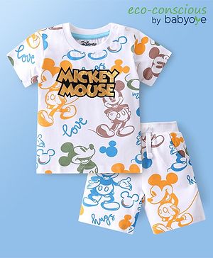 Babyoye Disney Interlock Knit Half Sleeve T-Shirt &  Shorts Set with  Mickey and Mouse Graphics - Multicolour