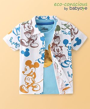 Babyoye Disney Cotton Half Sleeve Shirt With T-Shirt  Mickey Mouse Graphics - Multicolor