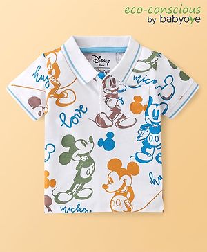 Babyoye Disney 100% Cotton Knit   Half Sleeves Polo T-Shirt with Mickey Mouse Graphics with Pocket - White